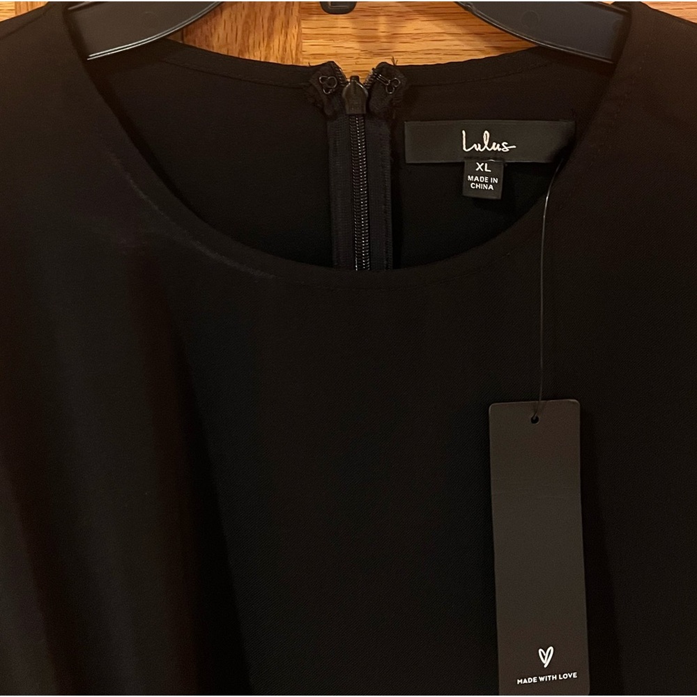 Lulus Believe It or Knot Black Long Sleeve Tie-Front Skater Mini‎ Dress Size XL - Picture 7 of 11